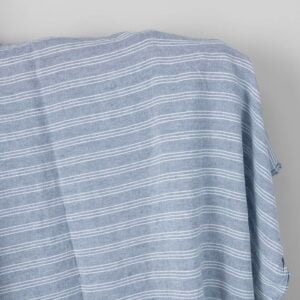 Široká ľanovo-bavlnená látka modrá s bielymi pruhmi