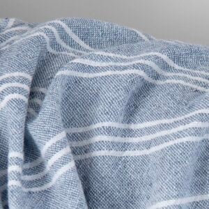 Široká ľanovo-bavlnená látka modrá s bielymi pruhmi