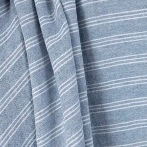 Široká ľanovo-bavlnená látka modrá s bielymi pruhmi