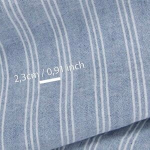 Široká ľanovo-bavlnená látka modrá s bielymi pruhmi