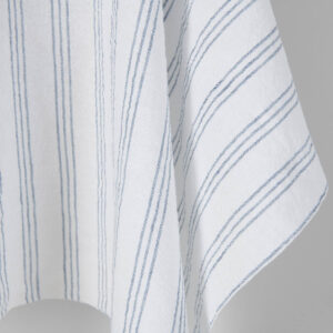 Široká praná ľanovo-bavlnená tkanina biela s modrými pruhmi