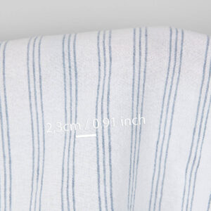 Široká praná ľanovo-bavlnená tkanina biela s modrými pruhmi
