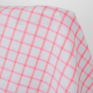 Ľanovo-bavlnená tkanina svetlosivá s jasne červenými kárami