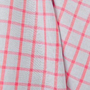 Ľanovo-bavlnená tkanina svetlosivá s jasne červenými kárami