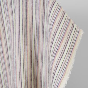 Ľanovo-konopná látka viacfarebná s tmavomodrými pruhmi praná