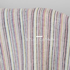 Ľanovo-konopná látka viacfarebná s tmavomodrými pruhmi praná