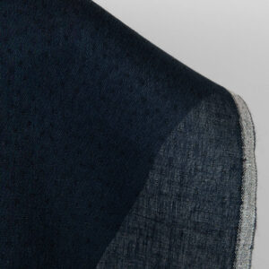 Ľanovo-vlnená tkanina čierna s tmavomodrými bodkami