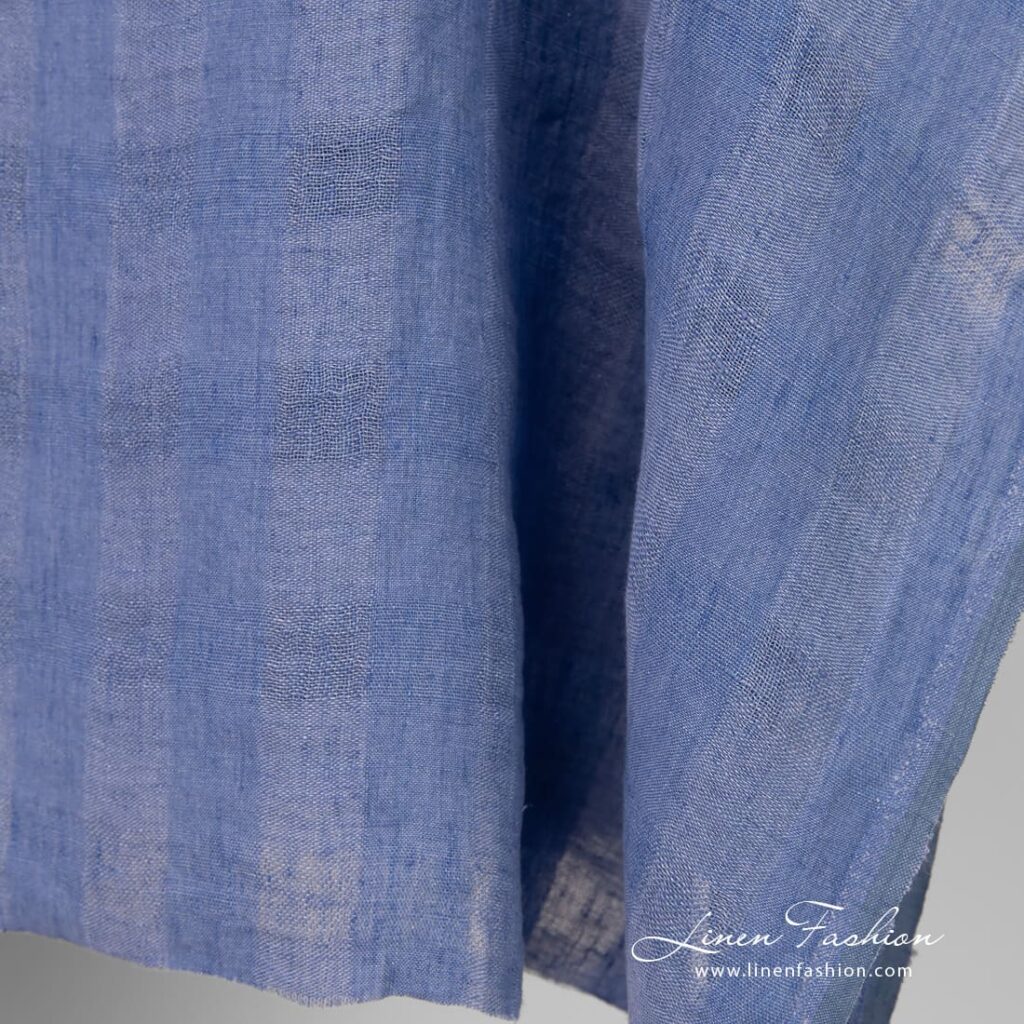 Blue linen fabric in transparent checks