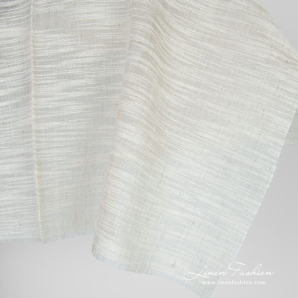 Linen cotton greyish fabric with white stripes