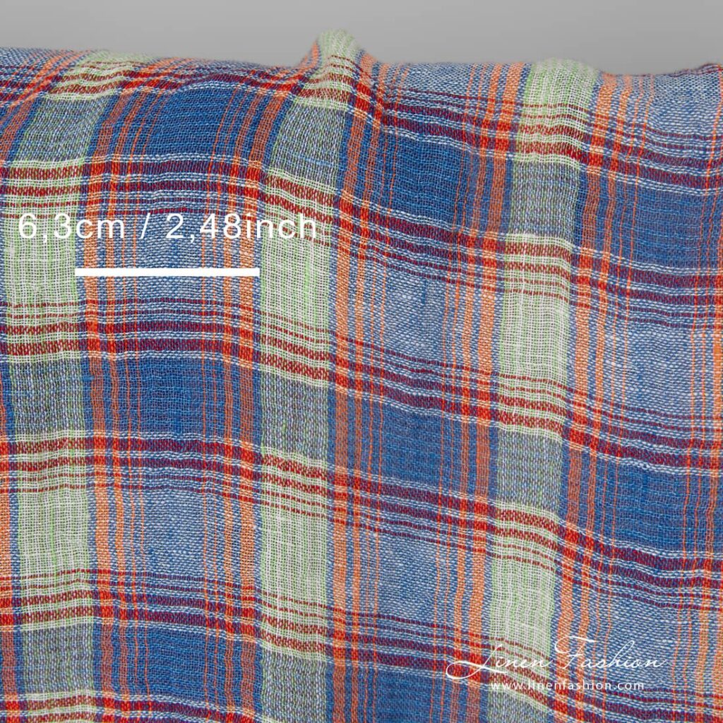 Lightweight washed linen fabric multicolour checks with measurements
