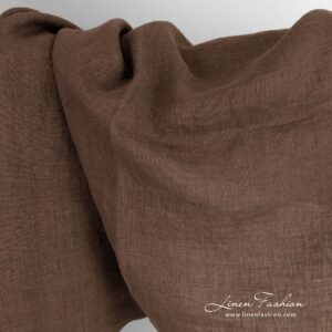 Ľanová látka v hnedo-zelenom a fialovom melanži, praná