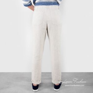 Light grey coloured linen pants.
