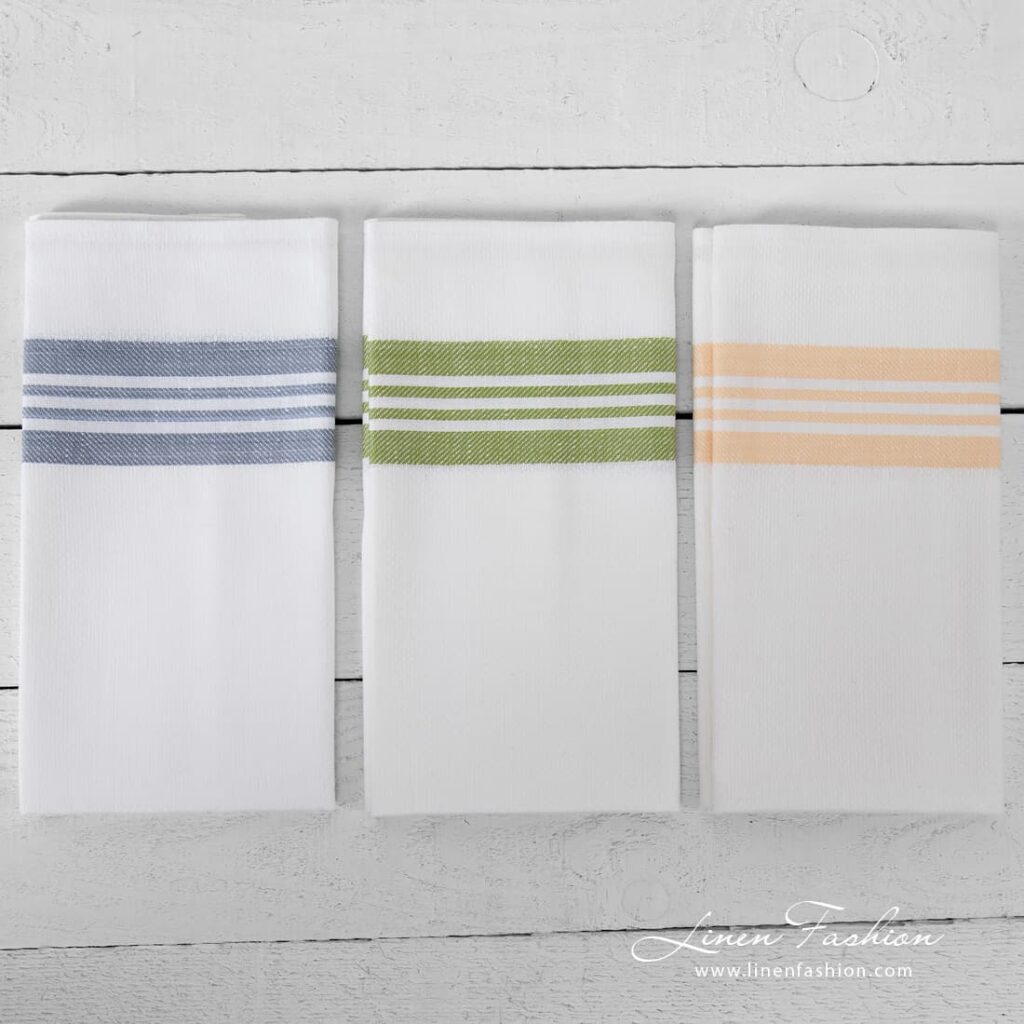 Bright white kitchen towels with coloured stripes