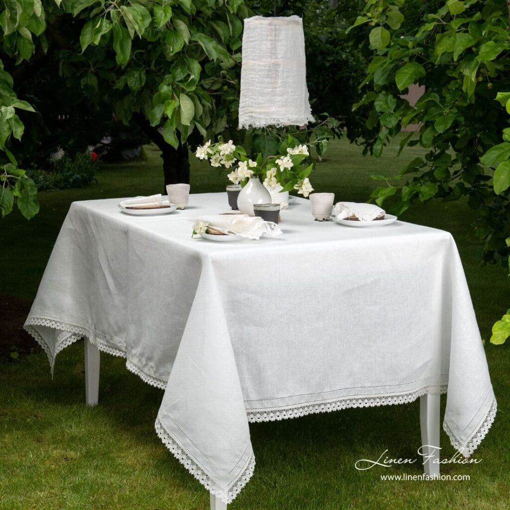 White linen tablecloth, nora.