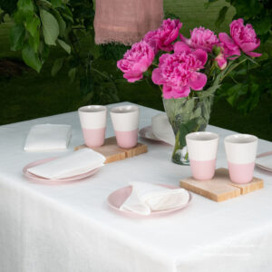 Linen blend tablecloth with hemstitch and matching napkins