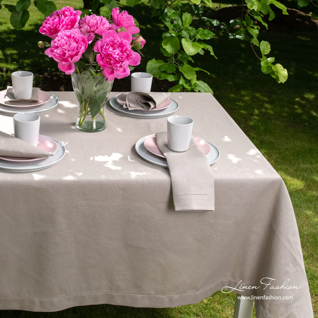 Linen blend grey hemstitched tablecloth