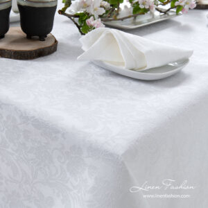 White linen tablecloth cotton with flower ornaments | Table Linen