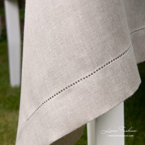 Pure linen natural flax tablecloth with hemstitch