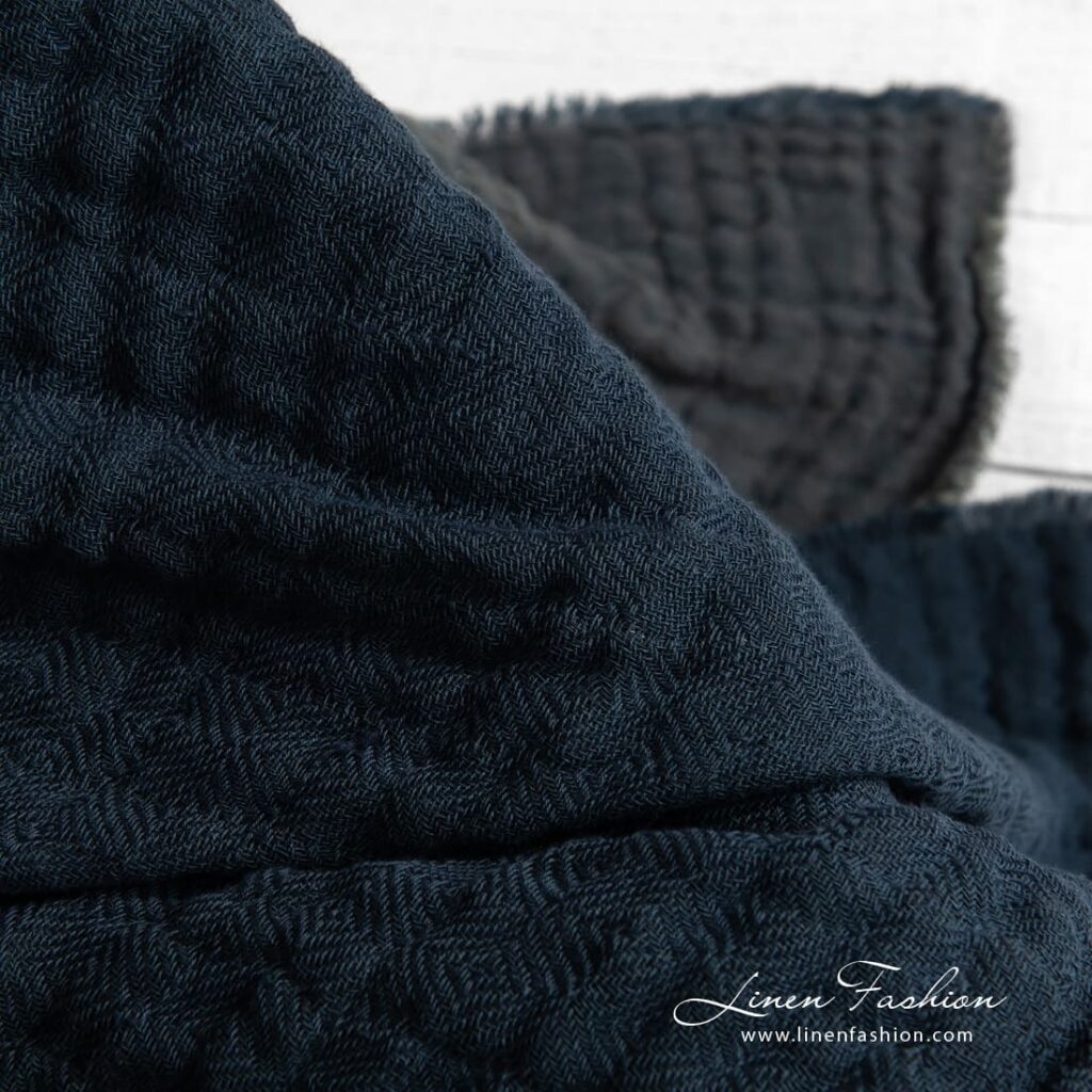 Blue blanket linen cotton in wshed fabric.