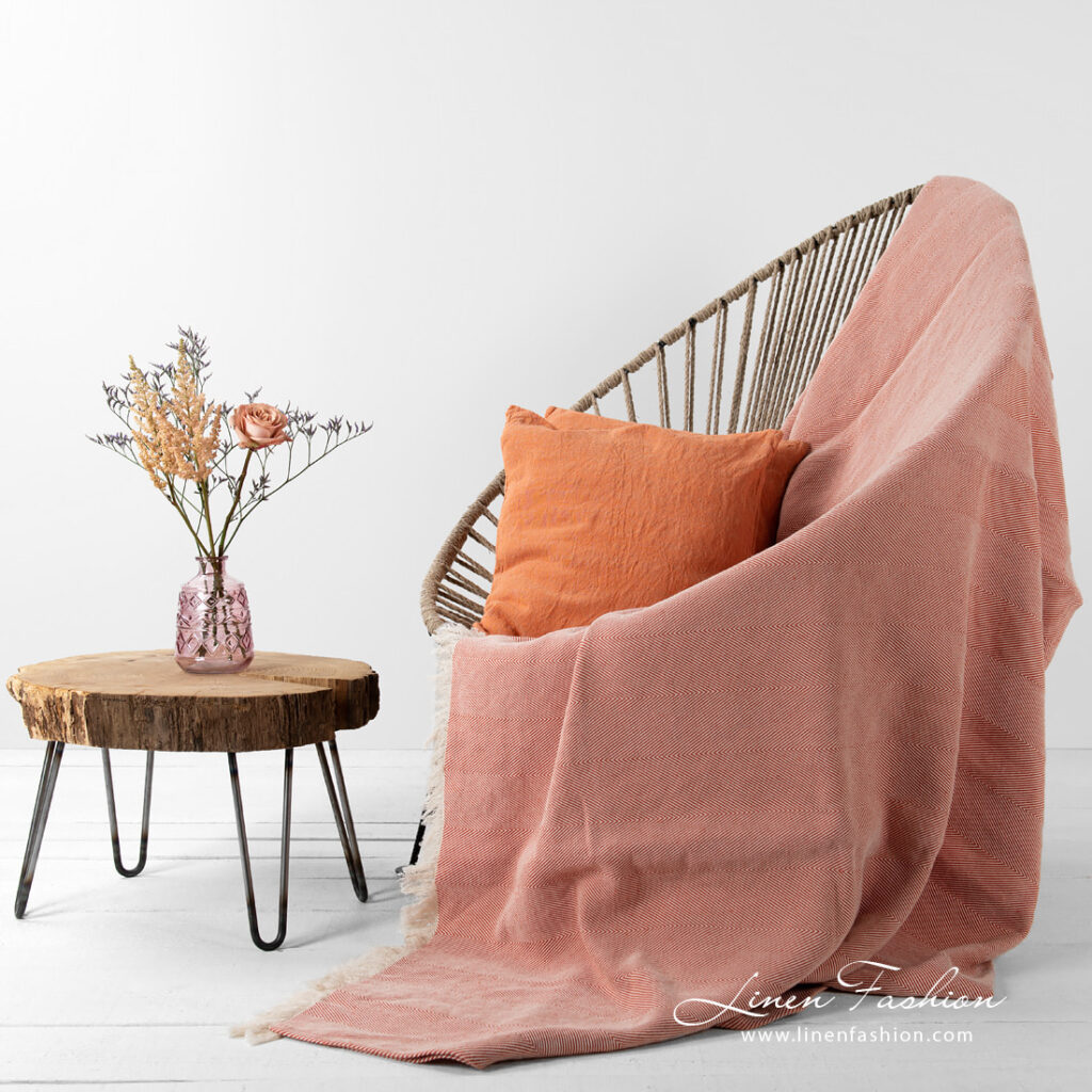 Linen cotton orange blanket.