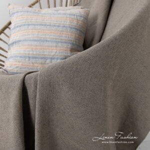 Linen cotton grey blanket with fringes 1.5cm.