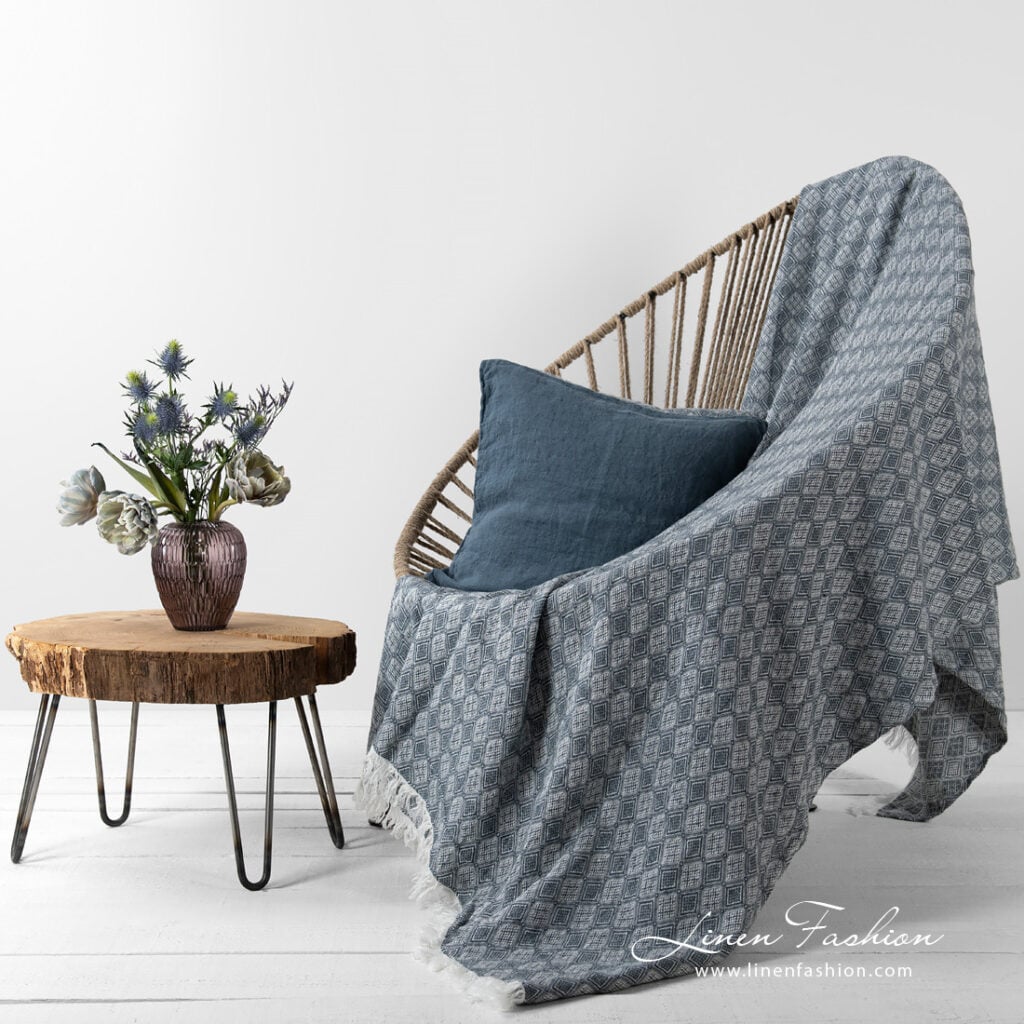 linen blanket with rhombus.