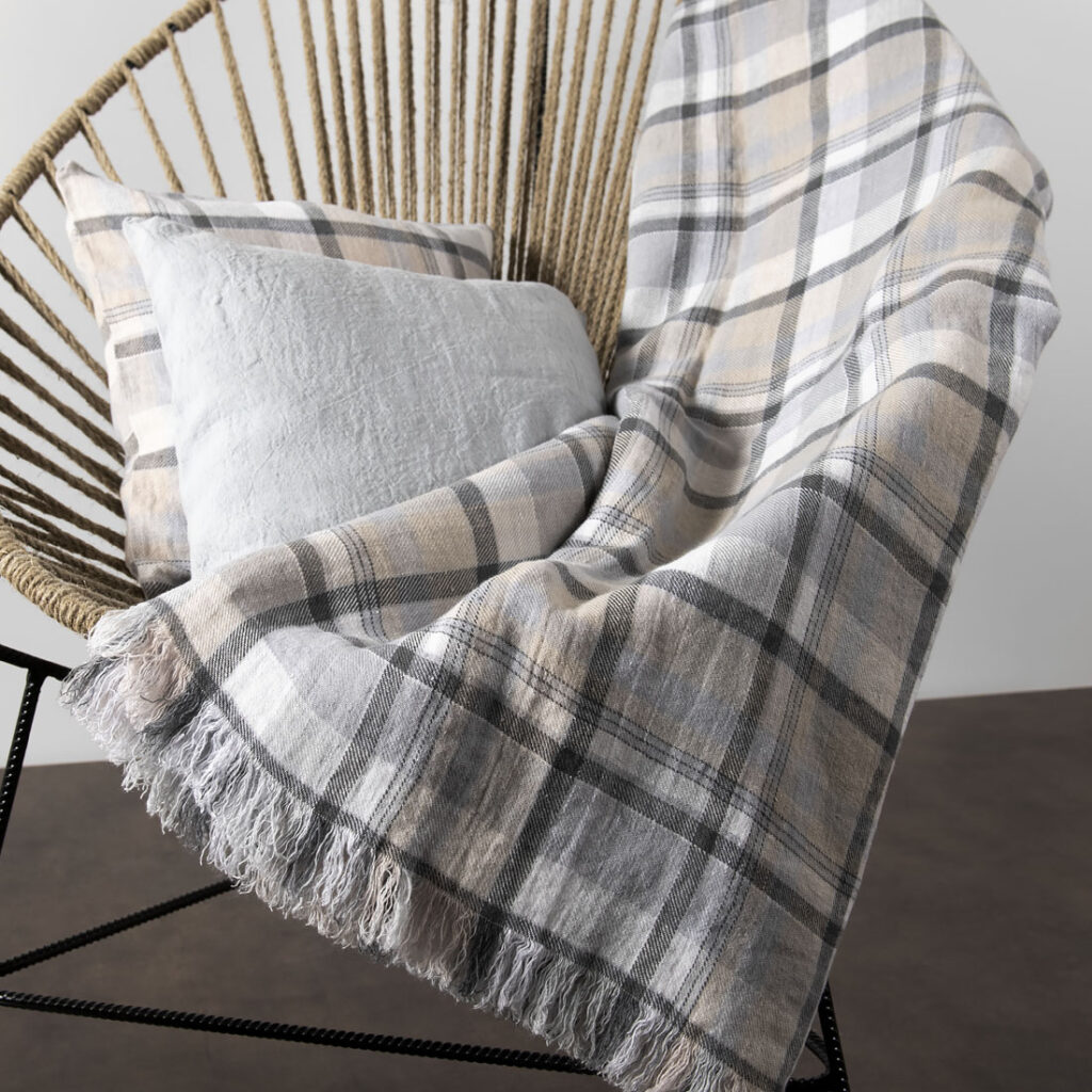 JARA grey linen blanket in checks