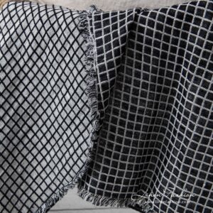 Double sided black linen cotton blanket with fringes