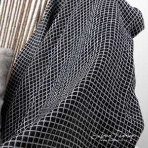 Black linen cotton blanket with white grid