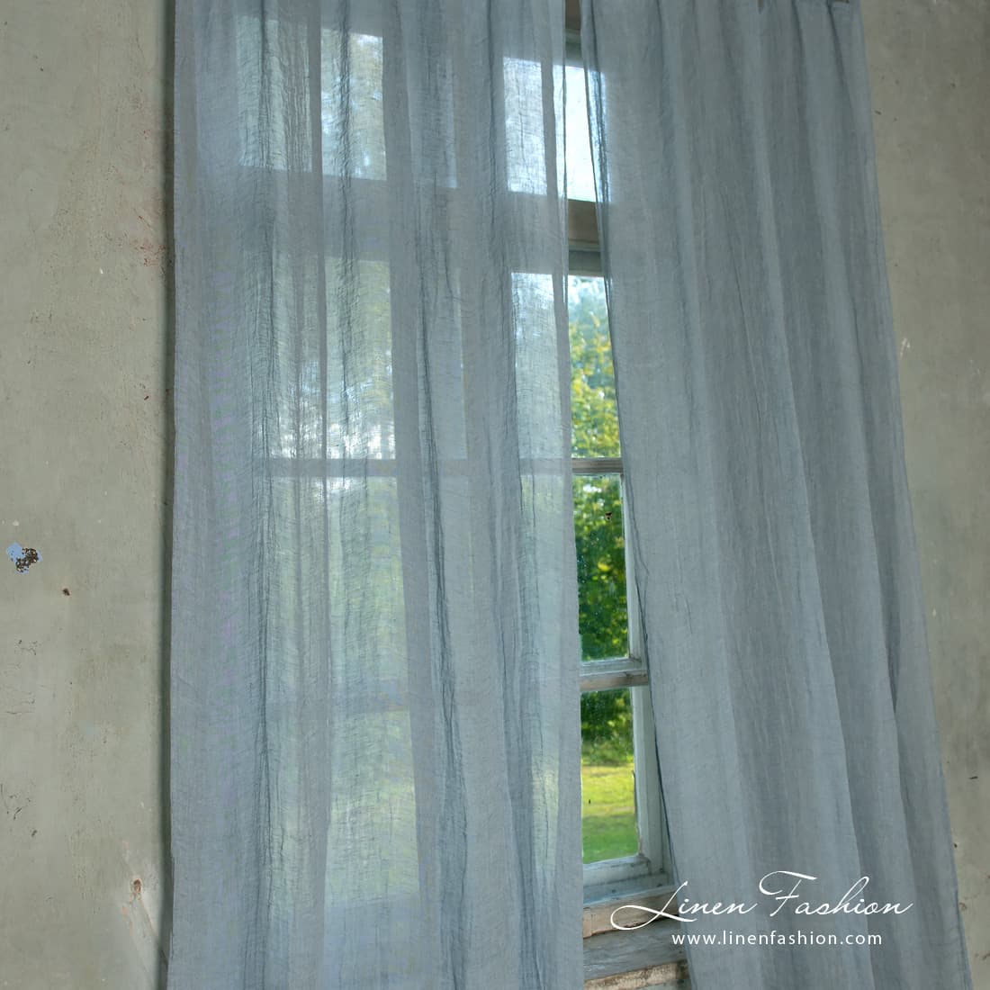 100% linen curtain in bluish grey.