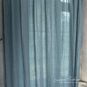 Blue grey 100% linen curtain.