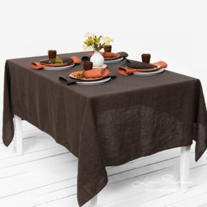 Washed linen dark brown tablecloth