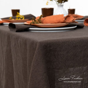 Dark brown linen tablecloth, washed