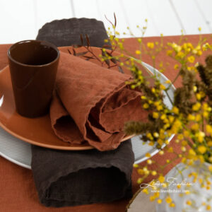 Brick color and brown washed linen napkins
