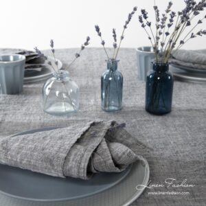 Washed linen cotton dark grey tablecloth and napkins