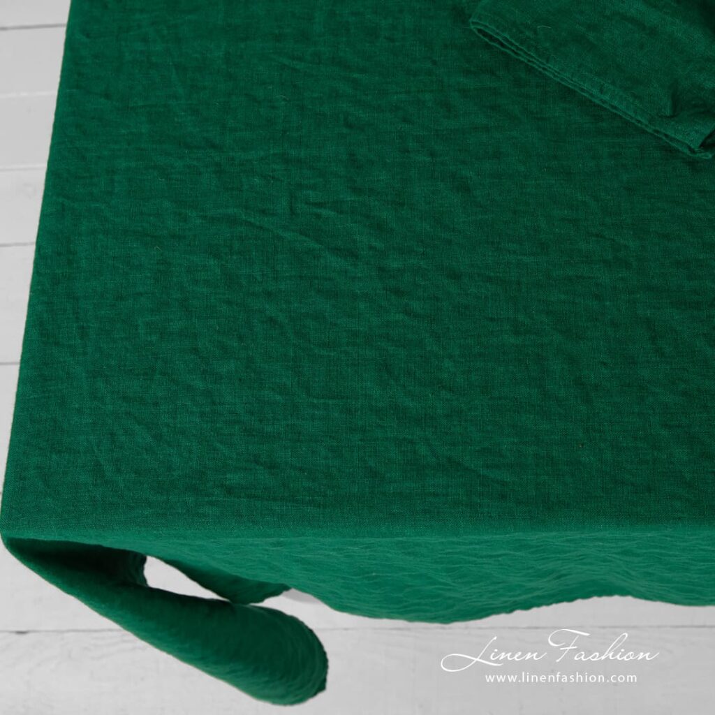 Green linen tablecloth, specially washed