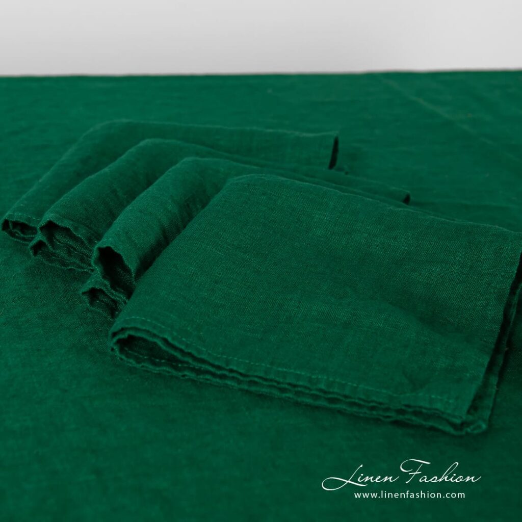Emerald green linen napkin, specially washed