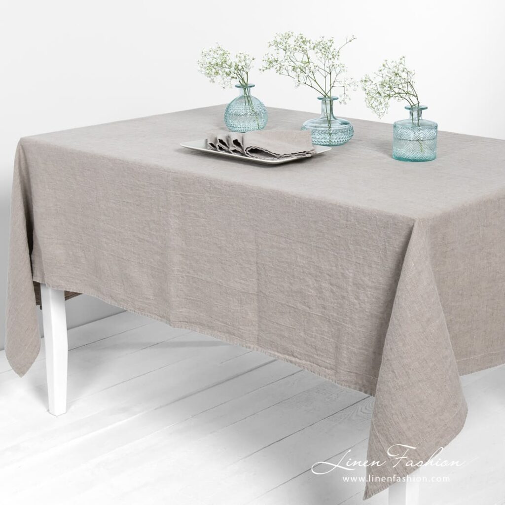 NARA grey linen tablecloth in natural linen color