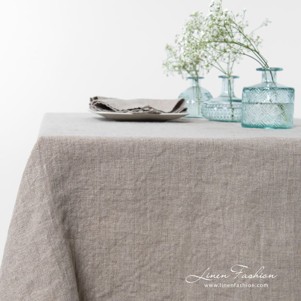 NARA grey linen tablecloth with hemstitch borders