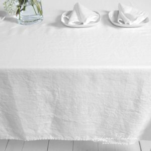 NARA white linen tablecloth in hemstitch
