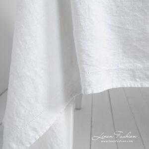 NARA white linen tablecloth in simple hem with hemstitch 4cm from border