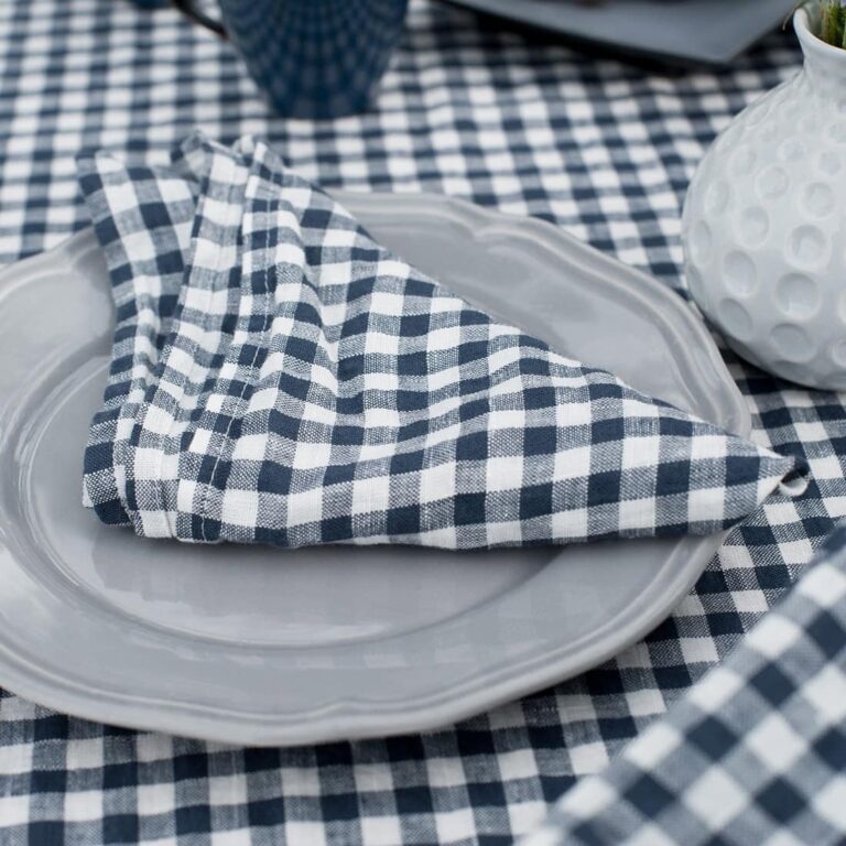 Checked blue linen napkin
