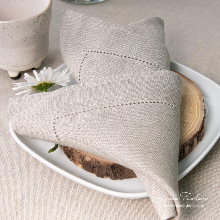 Grey linen napkin with hemstitch