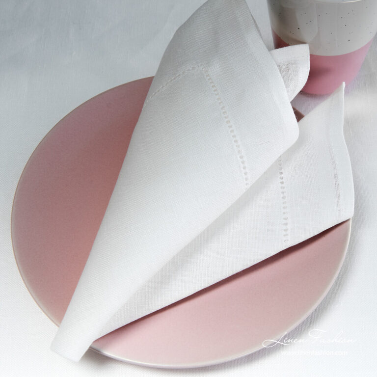White linen napkin with hemstitch