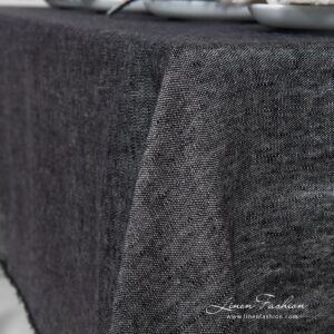 MANTIS black linen tablecloth in plain weave pattern