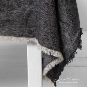 MANTIS black linen tablecloth with fringes