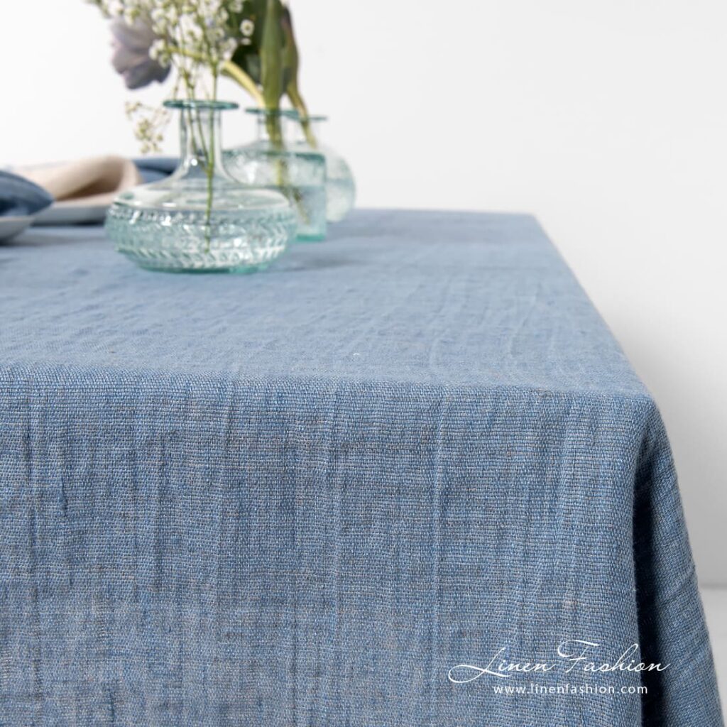 MANTIS greyish blue linen tablecloth, washed