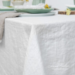 White satin weave linen tablecloth, washed