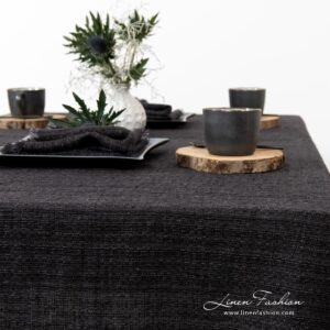 Charcoal colored tablecloth.