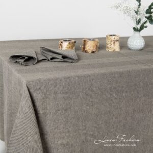 MINERAL grey linen tablecloth in herringbone pattern